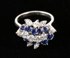 Lady's Diamond, Sapphire, 14K White Gold Cluster Ring