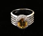 Lady's Golden Beryl, Diamond, 14K White Gold Ring