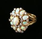 Lady's Opal, Diamond, 18K Yellow Gold Cluster Ring