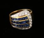 Lady's Sapphire, Diamond, 18K Yellow Gold Band Ring