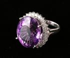 Lady's Amethyst, Diamond, 18K White Gold Ring