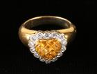 Lady's Yellow Sapphire, Diamond, 18K Yellow Gold Heart Design Ring