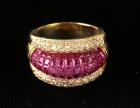 Lady's Ruby, Diamond, 18K Yellow Gold Dome Style Band Ring