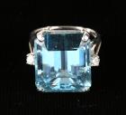 Lady's Aquamarine, Diamond, 14K White Gold Ring