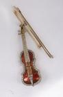 Vintage Diamond, Enamel, 14K Yellow Gold Violin Pendant/Brooch