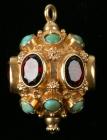 Garnet, Turquoise, 14K Yellow Gold Pendant