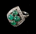 Lady's Cabochon Emerald, Diamond, 14K White Gold Ring