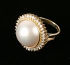 Lady's Mabe Pearl, Diamond, 14K Yellow Gold Ring