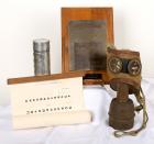 Collection of French Military Ephemera, Brass Panel Tank Instructions, Gas Mask & Eye Chart