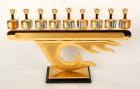 Delightful 24 Kt Gold over Bronze Menorah by Acclaimed Israeli Artist, Basson