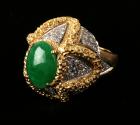 Cabochon Oval Jadeite, Diamond, 18K Yellow Gold Dome Style Ring