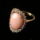 Angel Skin Coral, Diamond, 18K Yellow Gold Ring