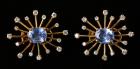 Sapphire, Diamond, 14K Yellow Gold Starburst Design Earrings