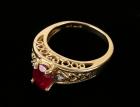 Lady's Ruby, Diamond, 14K Yellow Gold Heart Design Ring