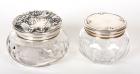 Two Antique Cut Crystal and Sterling Vanity Pots