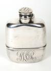 Antique Sterling Silver Cased Glass Flask, Hinged Screw Cap