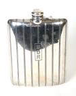 Large Antique Sterling Silver Flask with Pin Stripe Design