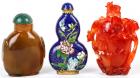 3 Beautiful Chinese Snuff Bottles, Hard Stone and Cloisonne
