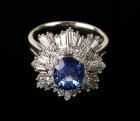 Lady's Sapphire, Diamond, Platinum Ballerina Style Ring