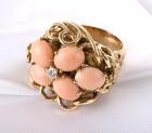 Lady's Angel Skin Coral, Diamond, 14K Yellow Gold Ring