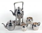 Antique Tiffany Sterling Coffee/Tea 5-piece set plus Coffee Stand and Burner - 2