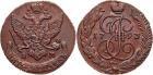 Catherine II, 1762-1796, 5 Kopecks 1793 AM. 52.65 gm. Bit 863, B 299. Bold, masterful strike. Rich chocolate brown. A su