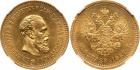 Alexander III, 1881-1894, 5 Roubles 1887 AÃ. GOLD. Bit 25, Sev 531, Fr 168. Authenticated and graded by NGC MS 63. Bold