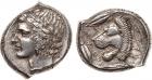 Sicily, Leontinoi (c.430-425 BC). Silver Tetradrachm, 17.64g, 7h. Laureate head of Apollo facing left. Rev. LEONTINON