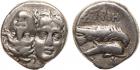 Black Sea Region, Moesia, Istros (c.400-350 BC). Silver Drachm, 4.89g. Two young male heads facing side-by-side, the le