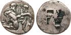 Thracian Islands, Thasos (c.463-449 BC). Silver Stater, 8.77g. Naked ithyphallic satyr in a kneeling-running position t