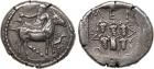 Macedonia, Mende (c.450-440 BC). Silver Tetradrachm, 16.75g, 11h. Dionysos, in a drunken state, holding a kantharos in