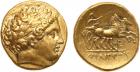 Kingdom of Macedon, Philip II (359-336 BC). Gold Stater, 8.59g, 1h. Mint of Pella, struck c. 340-328 BC. Laureate head