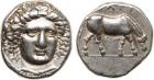 Thessaly, Larissa (c.405/0-370 BC). Silver Drachm, 6.18g, 11h. Reverse die signed by the engraver Simo-. Head of the n