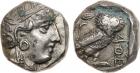 Attica, Athens (early 4th Century BC). Plated Tetradrachm, 13.87g, 9h. Head of Athena facing right, wearing a crested A