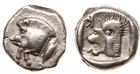 Mysia, Kyzikos (525-475 BC). Silver Drachm, 4.84g, 9h. Forepart of wild boar left, line of beads with tunny vertically b