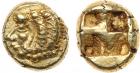 Ionia, Erythrai (c.550-500 BC). EL Hekte, 2.56g. Head of Herakles facing left, wearion a lions skin. Rev. Quadripartit