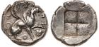 Ionia, Teos (c.478-459 BC). Silver Stater, 12.05g. T-HI-O-N, griffin seated right, a facing panthers head below its ra