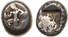 Caria, Uncertain Mint (c.490-480 BC). Silver Stater, 11.83g. Naked male deity, with curved wings and winged feet, advan