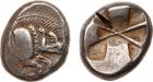 Lycia, Uncertain Dynast (c.480-440 BC). Silver Stater, 9.09g. Forepart of a boar facing right. Rev. Crossed lines withi