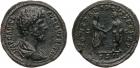 LuciusVerus (AD 161-169). AE Sestertius, 23.38g, 12h. Mint of Rome, struck AD 161. IMP CAES L AVREL VERVS AVG, draped