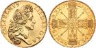 William III (1694-1702). Gold Five Guineas, 1701, Second Bust type. Laureate head of William right. Rev. Crowned crucifo