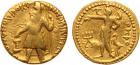 Kushan. Kanishka I (c.127-152 AD). Gold Dinar, 7.85g. Caped and crowned Kanishka standing facing, head left, holding ank