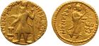 Kushan. Kanishka I (c.127-152 AD). Gold Dinar, 7.86g. Caped and crowned Kanishka standing facing, head left, holding ank