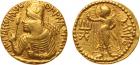 Kushan. Huvishka (c.152-190 AD). Gold Dinar, 7.93g. Diademed and crowned half-length bust left, holding mace-sceptre in