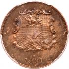 British North Borneo. 1/2 Cent, 1891-H PCGS MS64 RB