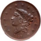 1837 N-13 R2 Plain Hair Cord, Medium Letters PCGS graded MS63 Brown