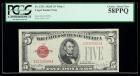 1928-F, $5 Legal Tender Note. Wide I. PCGS Choice About New 58PPQ