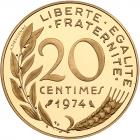 France. Republic Gold Piefort 20 Centimes, 1974 NGC PF67 UC - 2