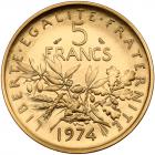 France. Republic Gold Piefort 5 Francs, 1974 NGC Proof 69 - 2