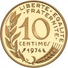 France. Republic Gold Piefort 10 Centimes, 1974 NGC PF68 UC - 2